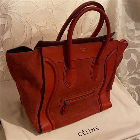 celine mini luggage tote lipstick red|Celine luggage bag.